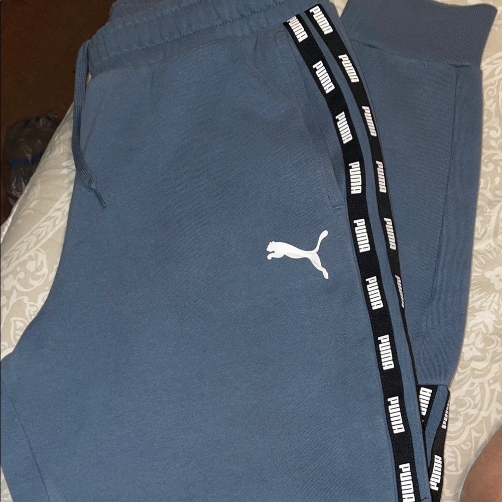 Puma Blue Sweatpants with Black and White Stripes